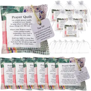 Set of 6 mini prayer quilts with a cross inside, includes 6 organza bags; vintage pocket scripture prayer quilt squares; sympathy and encouragement Christian gifts for women, clergy, and pastor appreciation.