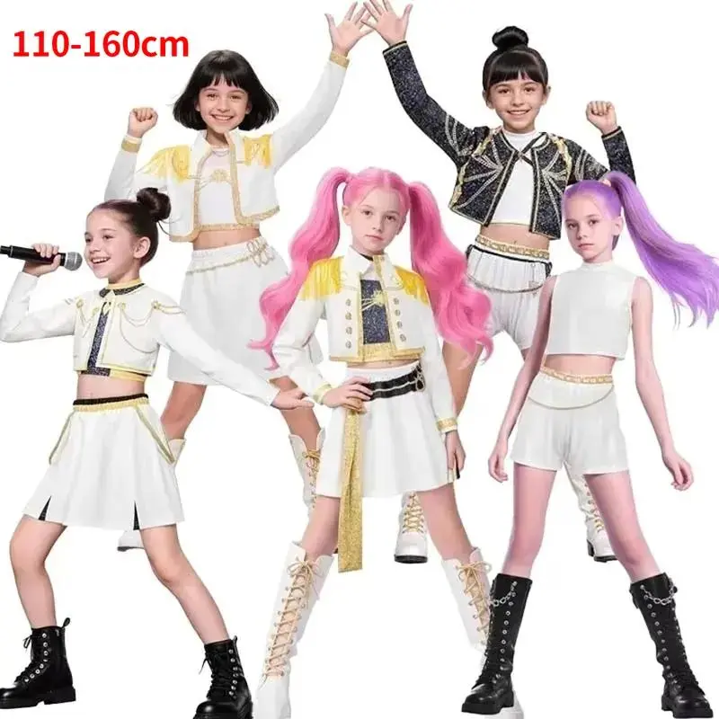 Movie Girls' K-Pop Zoey Character Costume Set, Short Sleeve Crop Top & Skirt, Halloween Role Play Clothing for Kids girl childrens