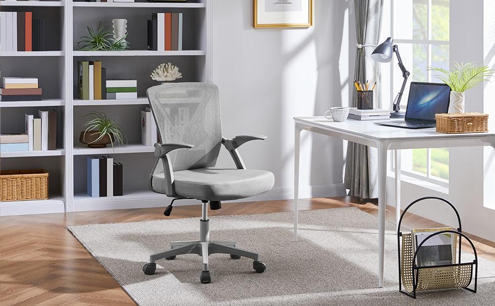 Yaheetech Mesh Office Chair 90° Flip-up Armrests Adjustable Lumbar Support Cushioned Seat Ergonomic Home Chair Black with SGS Features