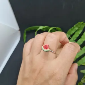 Colorful Handcrafted Ceramic Watermelon Ring, Moon Shape, Round Shape
