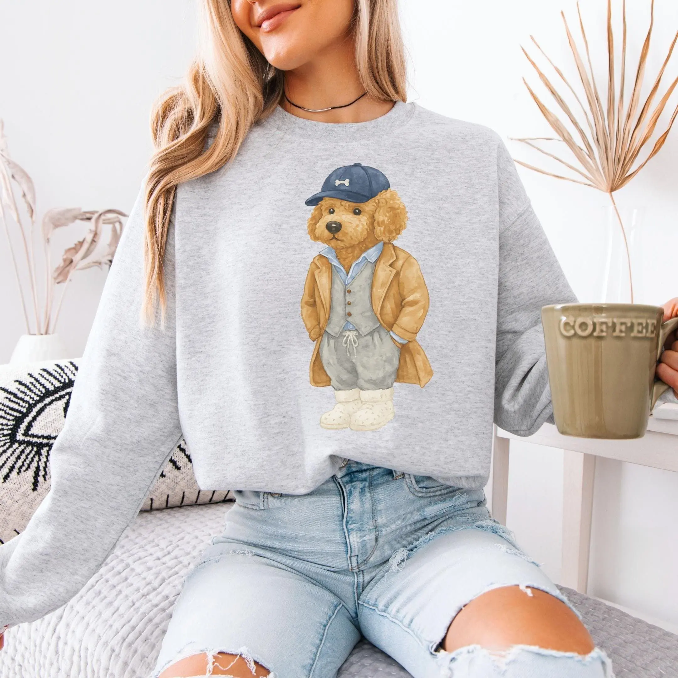 Preppy Doodle Dog T-Shirt, Sweatshirt and Hoodie - Funny Golden Doodle Vet Tech Crewneck, Chic Polo Watercolor Dog Lover Gift