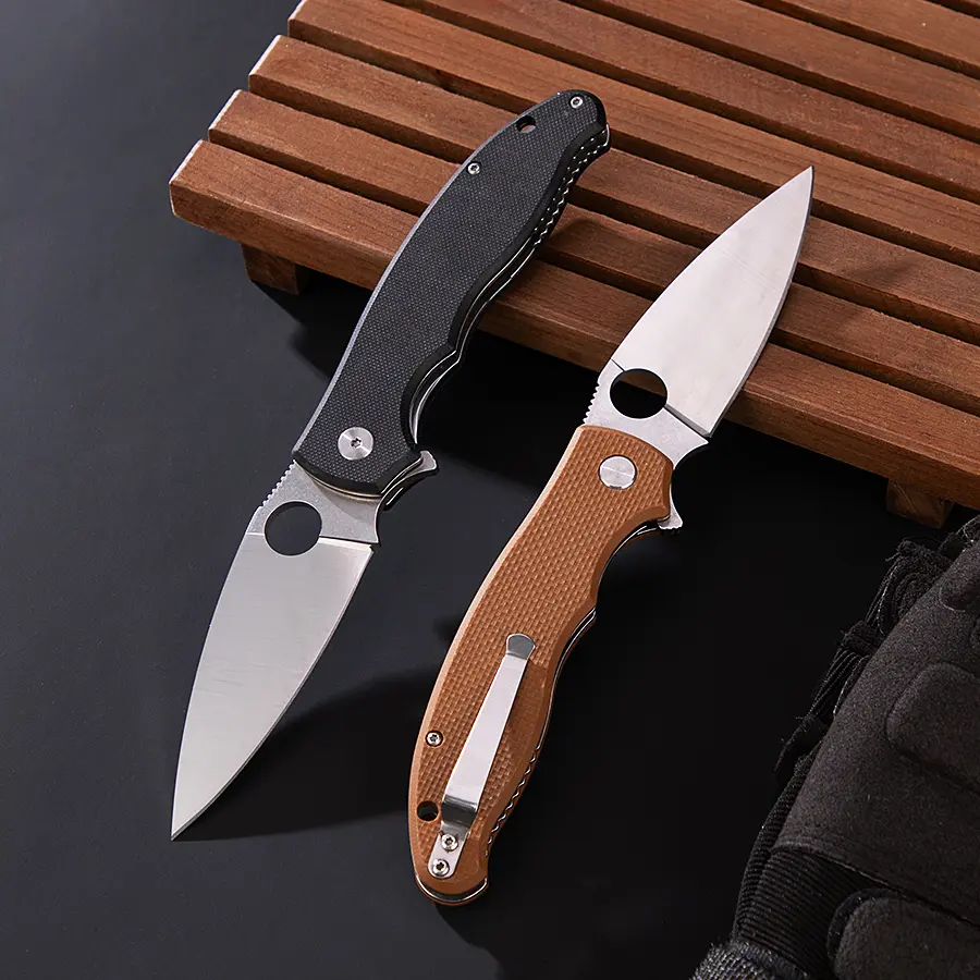 G10 Handle Compact Folding Pocket Knife - 3.5 in Corrosion-Resistant Stainless Steel Blade with Thumb Hole, 2 Color Options for Outdoor Bushcrafting, Fighting, Pocket Carry, Utility Carving Outdoor Tool