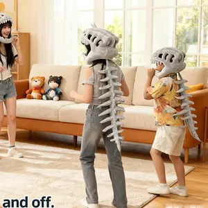 DUMPECCI Unisex 3D Silly Dino Plush Skeleton Costume Wearable Soft Fossil Outfit for Kids & Adults Dinosaur Bone Plush Headpiece Funny Halloween Christmas Role Play Gift