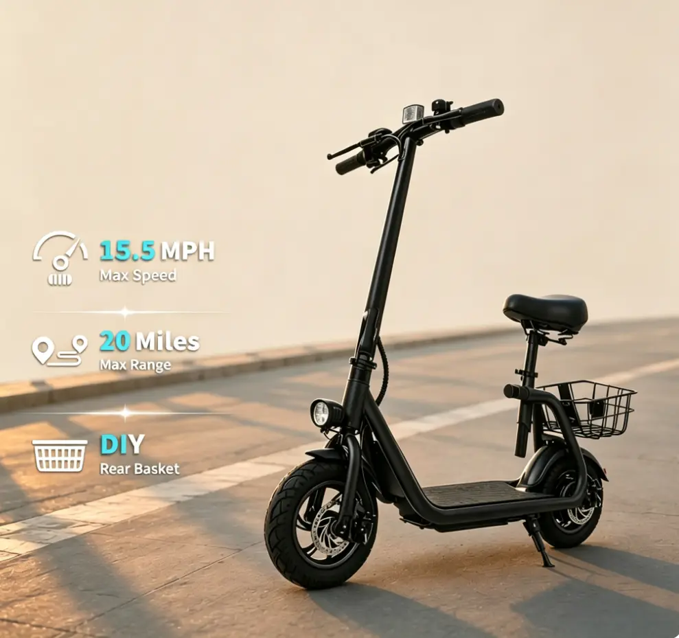 CW08 Commuter Electric Scooter – Adjustable Seat,20Mile Range, Foldable, Storage Basket summerwins, Lightweight Foldable Scooter,summerwins, Summer Outfit, Summer Outfit, Fathersdaygifts, Cyber Wheels CW08 e-scooter