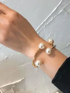 Faux Pearl Decorated Cuff Bangle, Fashionable Jewelry for Women for Party, Daily Clothing Decor, Trendy All-match & Exquisite Jewelry for Birthday Gift, Pretty Bracelet