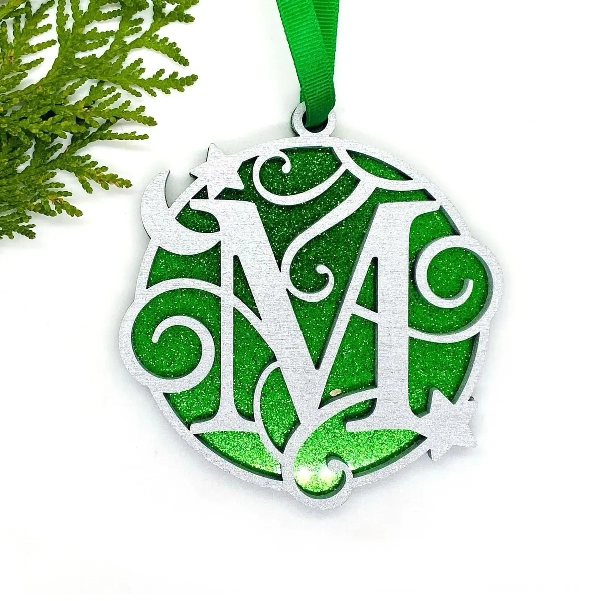 Custom Monogram Christmas Ornament - Moon & Stars Design 1 - Matte