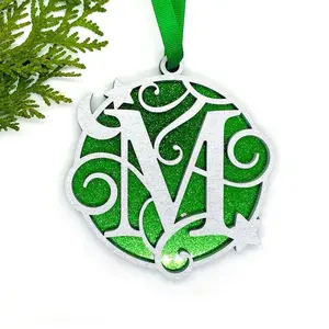 Custom Monogram Christmas Ornament - Moon & Stars Design 1 - Matte
