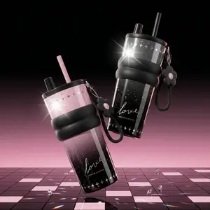 24oz Pink & Ink Starry Sky Straw Ice Cup - Insulated Lid Sports Water Bottle, 316SS Ceramic Lined, Retractable Straw, 1x Lid with Built-in Tea Strainer, 1x Removable Anti-Slip Silicone Sleeve, Gym Session Flask, Cup Holder Friendly Gift for Her