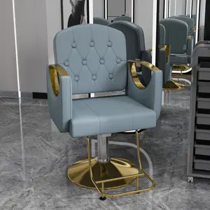 Barber Salon Chair for Hair Sylist, Hydraulic Salon Chairs, Hydraulic Salon Chair 360° Swivel, Professional Barber Stylist Chair with Pump, Non-Tilting Hairdressing Chair for Salon Tattoo Spa, Blue Gold Stylist Equipment (Single Pack)