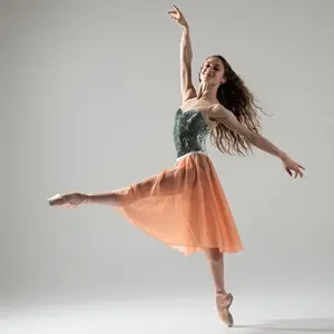 Full Circle Pull-On Chiffon Ballet Skirt |  Classical Style | Ivory Elastic | Coral