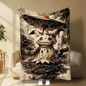 Ink - style Mimikyu Soft Blanket: Perfect for Leisure,  Super Soft Flannel Blanket, an Ideal Gift For Children and Enthusiasts on Special Occasions. Perfect For Use at Home, Office, Outdoors and Parties.