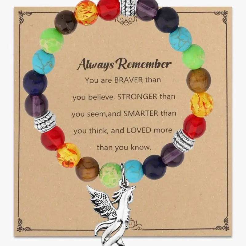 Phoenix Bracelet with Colorful Beads and Silver Phoenix Charm Inspirational Jewelry for Phoenix Lover Gift