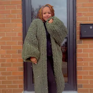 Hand Crocheted Cardigan - Soft Olive Green Knitwear for Women, Cozy & Stylish Outerwear