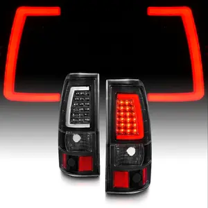 AmeriLite for 1999-2006 GMC Sierra / 99-02 Chevy Silverado Pick Up Truck Clear Black C-Type LED Tube Replacement Tail Lights Brake Lamp Set - Passenger and Driver Side