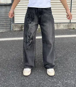 Men's Black Ultra-Relaxed Fit Jeans Black Street Print Classic Durable Design Dark Wash Everyday Vintage Straight-Leg Jeans