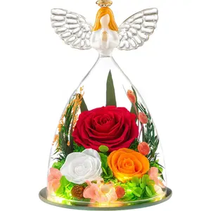 Mothers Day  Gifts for Mum, Preserved Rose Forever Flower in Glass Angel Figurines Real  Birthday Gifts for Women, Mothers Day Roses for Grandma Wife Sister Valentines
