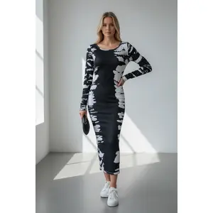 Abstract Luxe Long Sleeve Abstract Luxe Long Sleeve Bodycon Dress (Back Slit)”Bodycon Dress (Back Slit)”