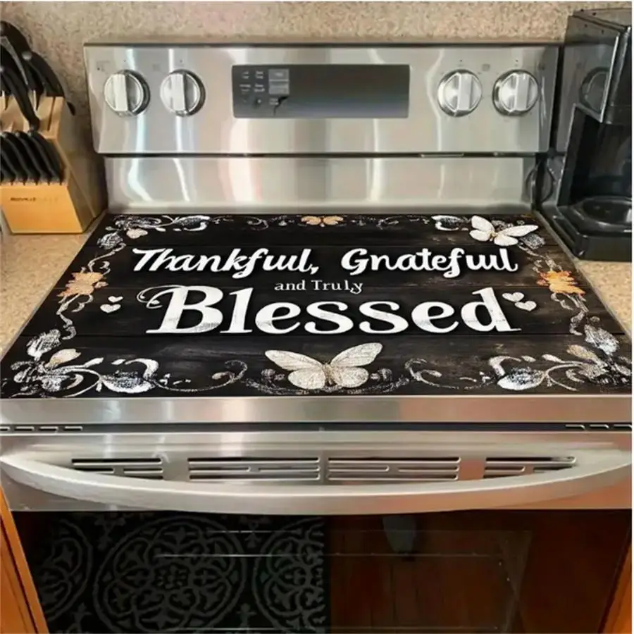 Thankful Themed Pattern Gas Stove Plate Cooktop Panel Protector Cover, 1 Count Heat & Scratch Resistant Stove Top Protector, Multipurpose Cooktop Cove