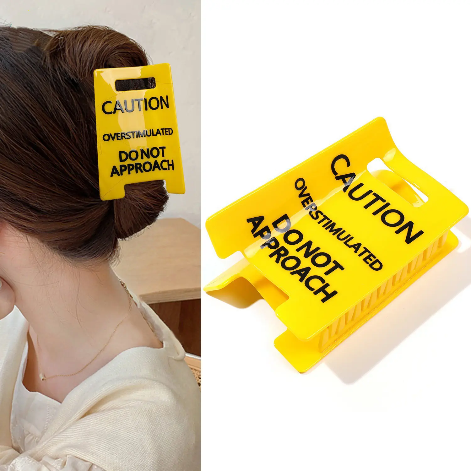Funny Floor Warning Sign Hair Claw Clips, Trendy Colorful Cute Jaw Clips, Unique Introvert Girls Gift Hair Accessories