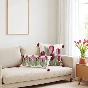 1PC50*50CM35*60CM tulip pattern pillow case chenille loop velvet embroidery Nordic wind living room sofa bedroom bedside soft cushion cover bedroom living room sofa indoor waist pillowcase Room Cozy Accessories universal in all seasons.
