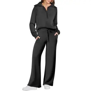 Plus-size women’s casual sweatshirt set with zipper, long sleeves, health fabric, wide-leg pants, fashion jumpsuit/overall style, pocket design, and spandex material—suitable for everyday wear