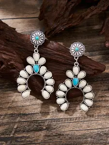1pair Vintage Western Ethnic Turquoise Earrings, Horseshoe Design, Pumpkin Pattern, Bohemian Country Style, Women's Jewelry, Holiday Gift