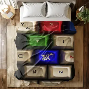 Vintage Keyboard Keycap Patchwork Flannel Blanket, Soft Warm Anti-Pilling, Ideal Gift for Naps Camping Travel