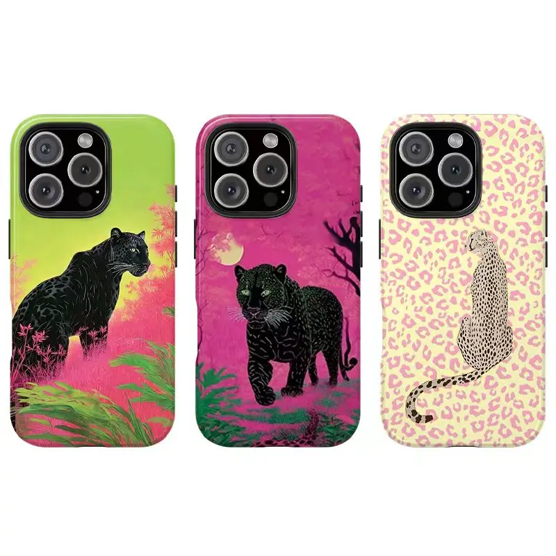 Neon Jungle Black Panther Illustrations Protection Anti Drop Phone Case Suitable for iPhone 17 16 15 14 13 12 11 Pro Max Plus Samsung Galaxy S25 S24 S23 S22 S21 Thermal Sublimation Coating Full Package Process No Color Fading