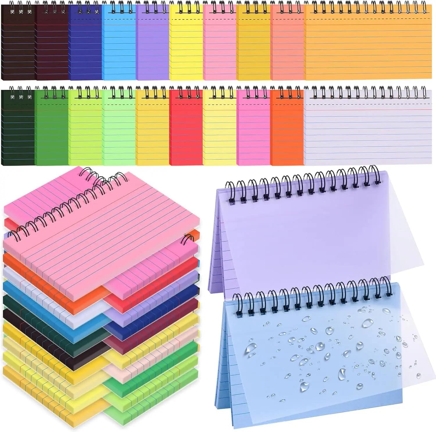 1000 PCS Colorful Spiral Index Cards 4x6 Inch Flash Cards with Ring Lined Note Card Book Flashcards, Colored Ruled Card Pad Index Note Books 4 x 6 Notecards for Studying School Supply College Office