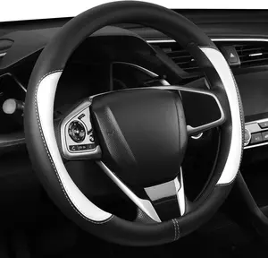 Steering Wheel Cover,Microfiber Leather Steering Wheel Cover Universal 14.5-15 inch, Anti-Slip Breathable Auto Wheel Cover Protector for Men Women (Black&White)