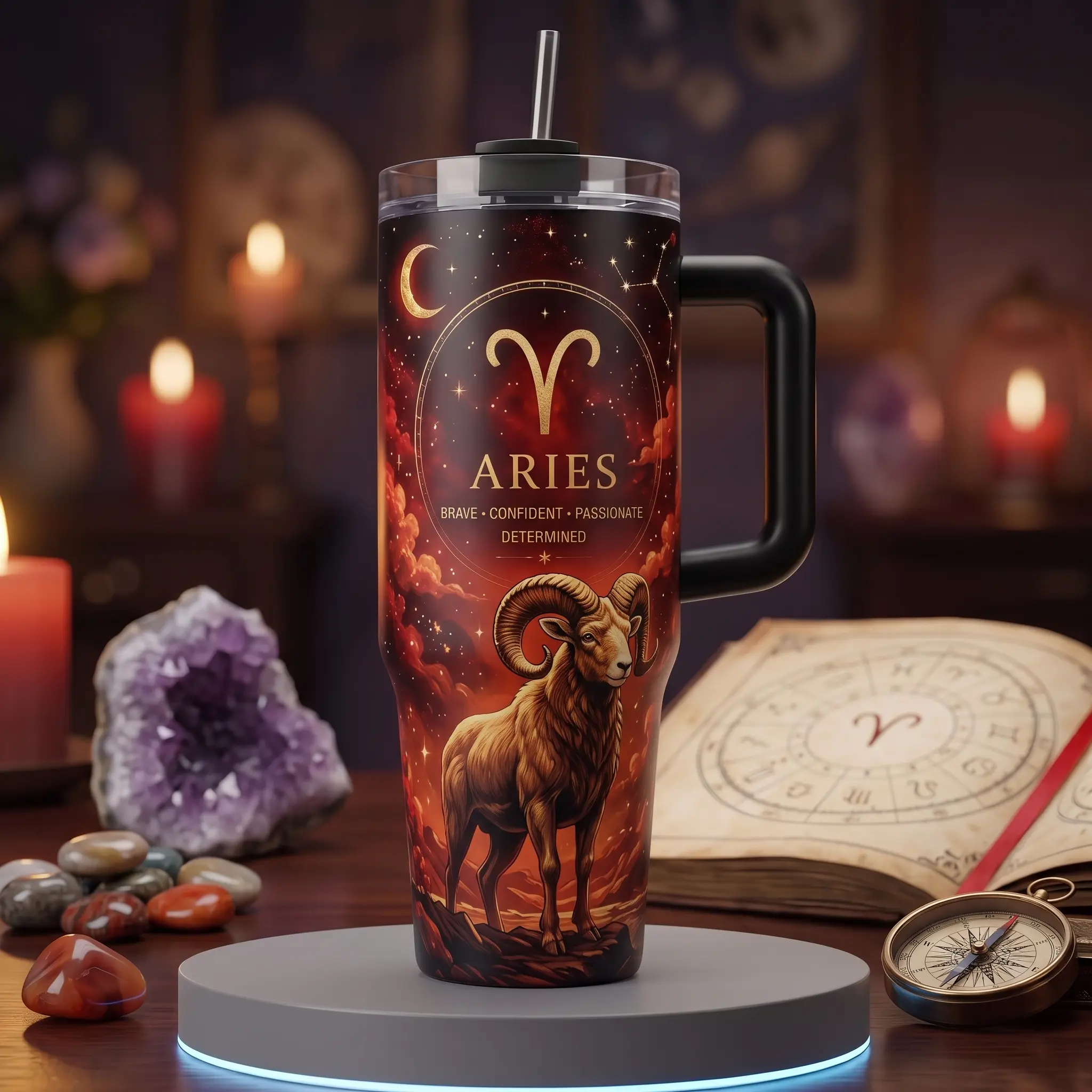 12 Zodiac Signs 40oz 30oz 20oz Tumbler, Astrology Birth Sign Cup with Handle & Straw, Celestial Horoscope Zodiac Gift