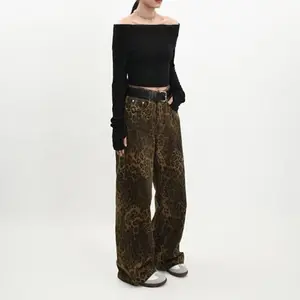 Jeans Leopard Print Vintage Baggy Wide Leg High Waisted Oversized Cheetah Print