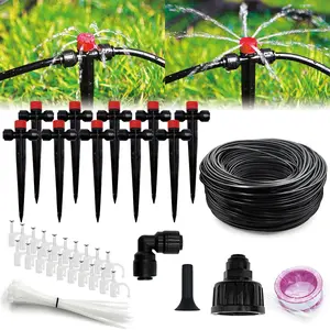 Garden Watering System, Quick-Connect Drip Irrigation Kit, DIY Automatic Irrigation Equipment Set for Lawn Raised Bed Greenhouse