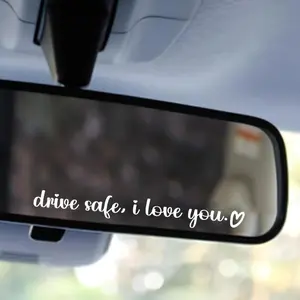 5PCS Drive Safe I Love You Car Mirror Stickers – White Romantic Rearview Decals for Couples
