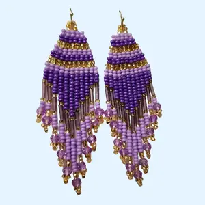 Elegant Purple Beaded Earrings with  Glass Beads for Casual & Formal Occasions Stylish Accessory for Any Outfit