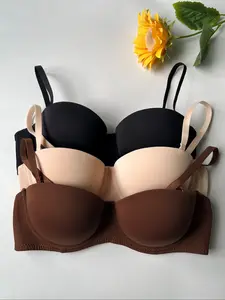 Women's Push-Up Bra Set, Smooth, Seamless, Buckle, Elegant Plain Design, Medium Support, Fitted Style, All-Season Wear, Everyday, Perfect for Daily & Dates