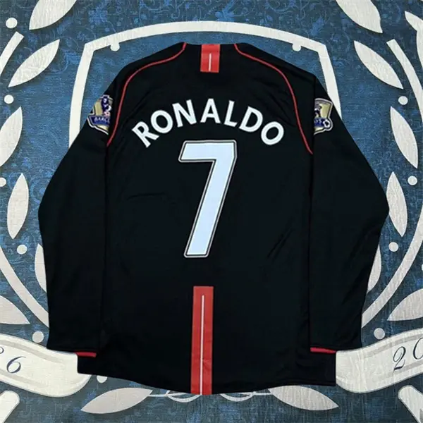 0708 Away Black C7 Ronaldo Long Sleeve Vintage Soccer Jerseys
