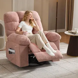 【Christmas Gift】Rocking Recliner Chair,Massage Rocker Recliner Chair with Vibration Massage and Heat,360°Swivel Recliner Chairs,Oversized Rocker Recliner Single Sofa with Side Pocket,Living Room,Bedroom,Nursery,Pink