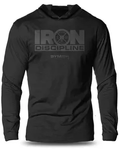 079. IRON DISCIPLINE Workout Lightweight Long Sleeve Hooded Gym T-shirt for Men Soft Cotton Menswear