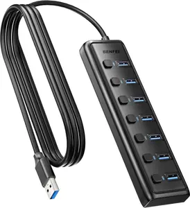 BENFEI USB 3.0 Hub 7-Port, Ultra-Slim Portable USB Splitter with 3.3ft Cable - Compatible with MacBook Pro/Air,Mac Pro, Mac Mini, iMac, Surface Pro, XPS, PC, Flash Drive, Mobile HDD (No Charging Port)
