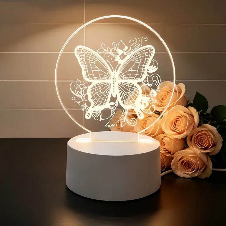 Butterfly Floral Gifts for Women Birthday Mother's Day Christmas, LaceButterfly Engraved Acrylic Night Light Elegant Decor Lamp Gift for HerGirlfriend Mom