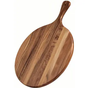 Acacia Wood Round Cutting Board with Handle -16" x 12" Large Charcuterie Board, Wooden Chopping Board for Kitchen, Pizza, Meat & Cheese Serving Tray, Decorative Butcher Block