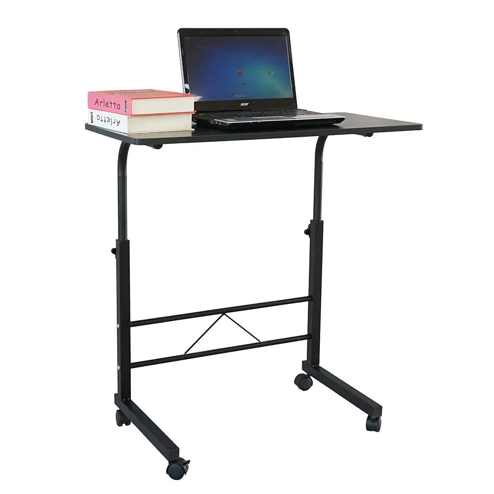 Black Adjustable Chipboard & Steel Side Table - Modern Concise Style Durable Office Furniture, (31.50x18.11x27.56-37.80)", (80x46x70-96)cm, for Home Office Study