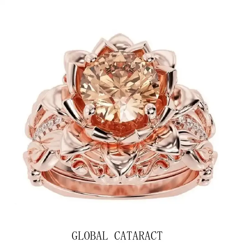 GLOBAL New Arrival Winter 3-Piece Women's Ring Set Rose Zircon Inlaid Jewelry Factory Direct Wholesale Cross-Border Fashion Accessories