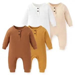 Kiddiezoom 4Pcs Baby Cotton Rompers Spring Solid Color Onesie for Newborn Infant Toddler 0-24M