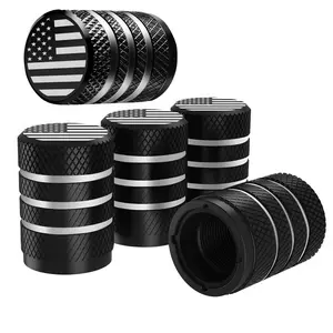 Metal American Flag Tire Valve Caps, 5-Pack Leak-Proof Valve Stem Covers for Cars, Trucks, Motorcycles & Bikes (Black)