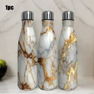 1pc 17.5oz Stainless Steel Personalized Water Cup, Platinum Marble Texture Decorative Image, Ideal for Travel Coffee Iced Tea