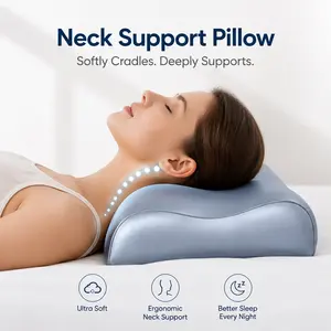 Cooling Memory Neck Pillow, Adjustable Ergonomic Memory Foam Neck Pillows, Cervical Support, Breathable &Removable Pillowcase