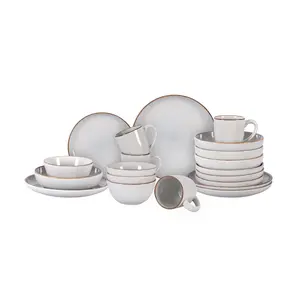 Stoneware Ceramic Dinnerware Sets 20 Pc White Nordic Style Oven Safe Fine Steak Pizza Plates Smooth Dinnerware