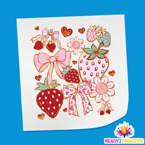 Coquette Strawberries And Bows Design - Valentine Theme Design DTF Heat Transfer